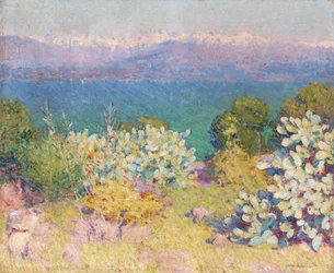 In de ochtend, Alpes Maritimes vanuit Antibes